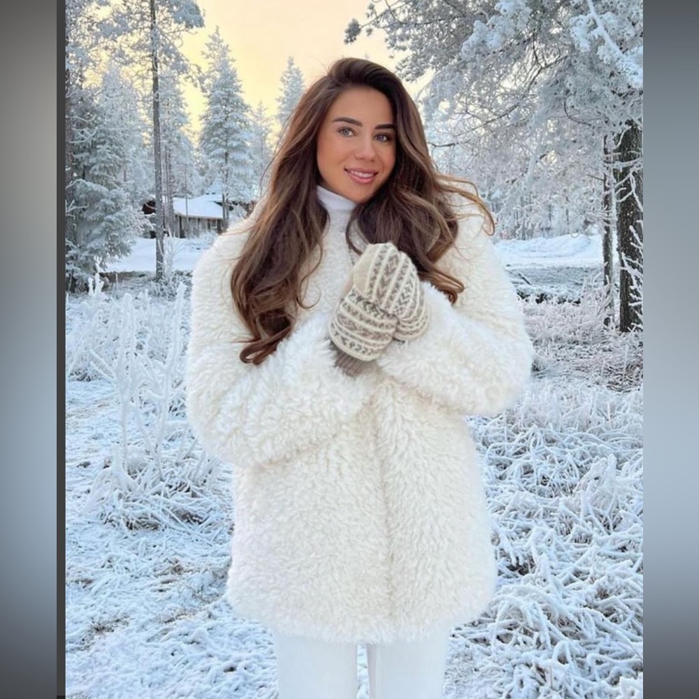 Zara faux fur shearling jacket with hoodie coat